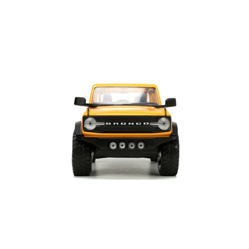 Just Trucks 2021 Ford Bronco Yellow 1:24 Scale Die-Cast Metal Vehicle with Tire Rack