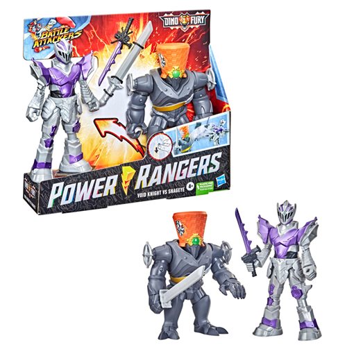 Power Rangers Dino Fury Battle Attackers 2-Pack Void Knight vs. Snageye Martial Arts Kicking Action Figures