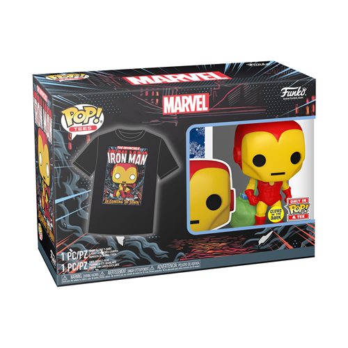 Marvel Holiday Iron Man Glow-in-the-Dark Funko Pop! Vinyl Figure #1282 and Adult Funko Pop! T-Shirt