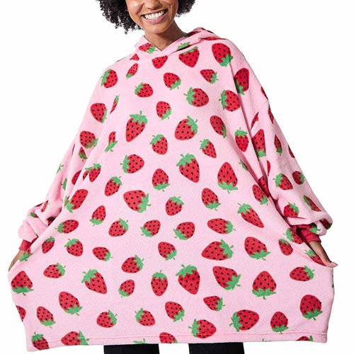 Strawberry Plush Oversized Hoodie Blanket
