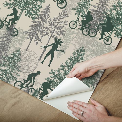 Stranger Things Hawkins Taupe/Green Peel and Stick Wallpaper