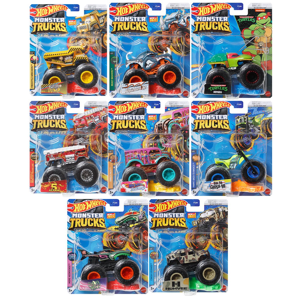 Hot Wheels Monster Trucks 1:24 Scale 2023 Mix 7 Vehicle Case of 4