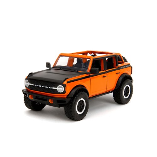 Just Trucks 2021 Ford Bronco Orange 1:24 Scale Die-Cast Metal Vehicle with Tire Rack