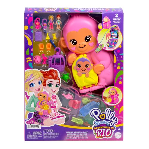 Polly Pocket Adventures in Rio Momma Monkey and Baby Compact Playset