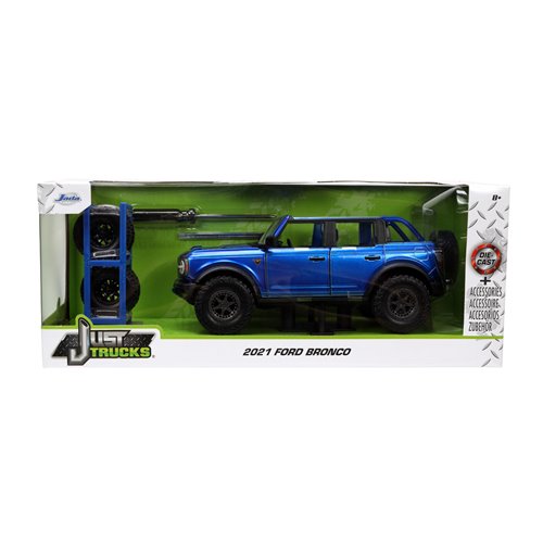 Just Trucks 2021 Ford Bronco Candy Blue 1:24 Scale Die-Cast Metal Vehicle with Tire Rack