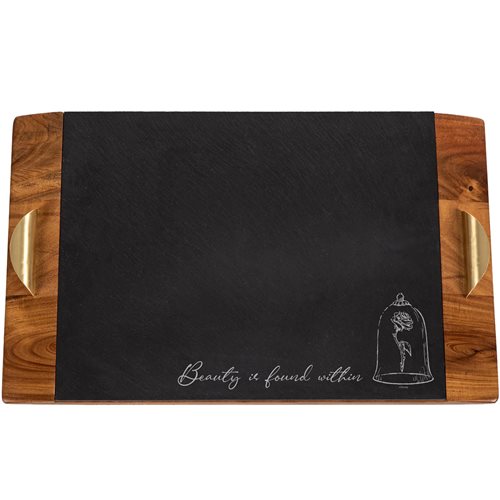 Beauty and the Beast Covina Acacia and Slate Black with Gold Accents Serving Tray