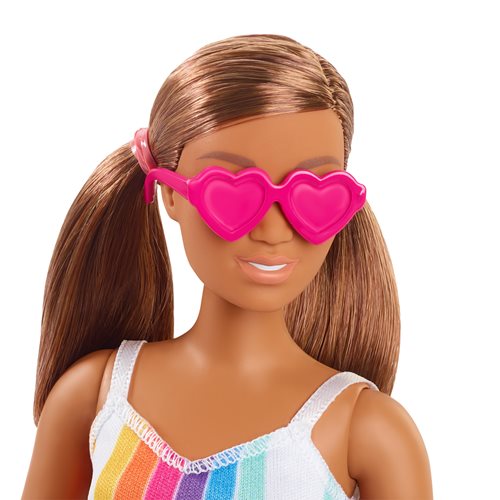Barbie Beach Doll in Rainbow Stripe Dress