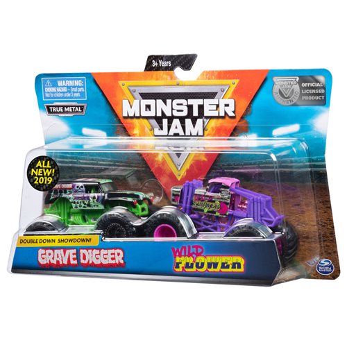Monster Jam Grave Digger vs. Wild Flower 1:64 Scale Die-Cast Monster Trucks 2-Pack
