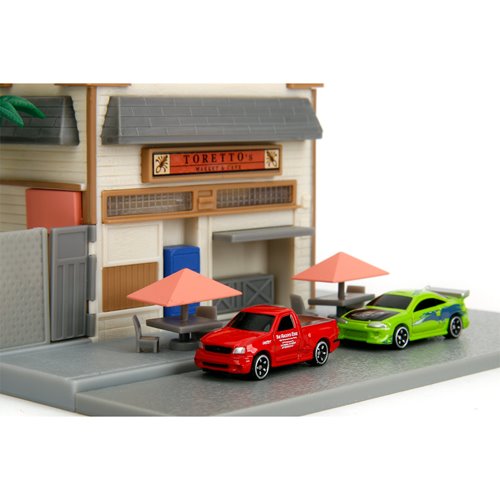 Fast and Furious Torreto's Cafe Hollywood Rides Nano Scene Diorama with Vehicles