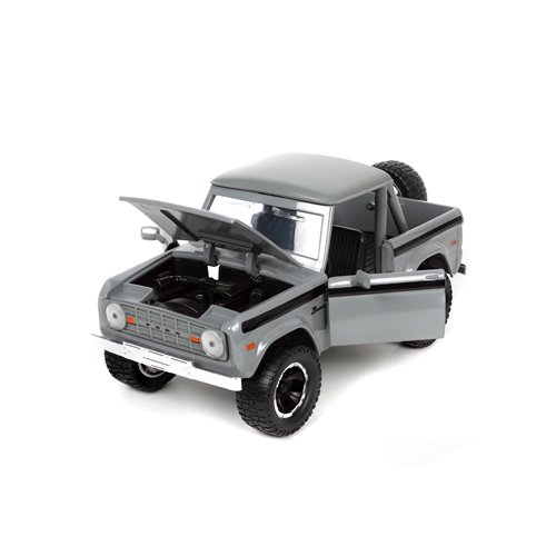 Just Trucks 1973 Ford Bronco Gray 1:24 Scale Die-Cast Metal Vehicle with Tire Rack