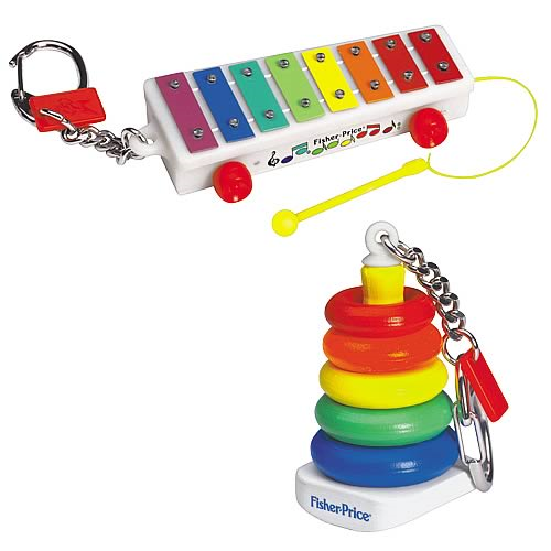 Fisher-Price ROCK-A-STACK Keychain Keyring Basic Fun Miniature Pull Toy Doll NEW 