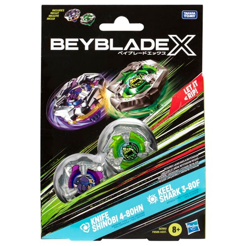 Beyblade X Knife Shinobi 4-80HN and Keel Shark 3-80F Dual Pack Set with 2 Right-Spinning Tops
