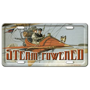 Steampunk Steam Powered Metal License Plate