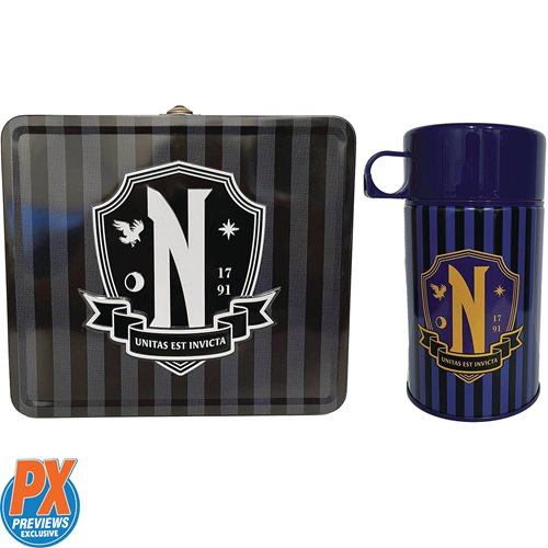 Wednesday Nevermore Academy Tin Titans Lunch Box with Thermos - Previews Exclusive