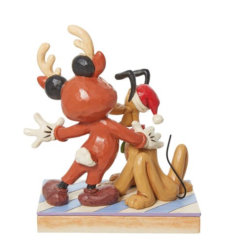 Disney Traditions Mickey Mouse Reindeer and Pluto Santa Statue