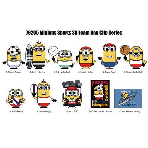 Minions Sports 3D Foam Bag Clip Display Case of 24