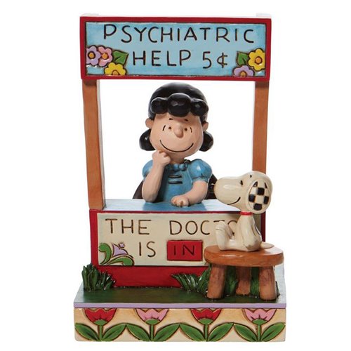 Peanuts Lucy at Psychiatric Booth with Chase By Jim Shore Statue