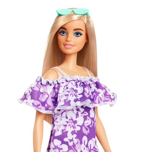 Barbie Beach Doll with Purple Floral Dress