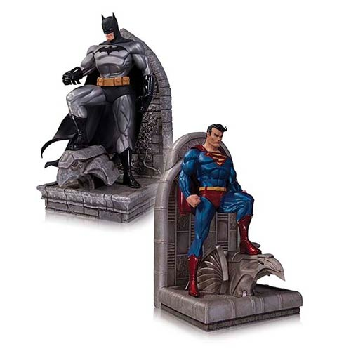 Superman and Batman Bookends Statues
