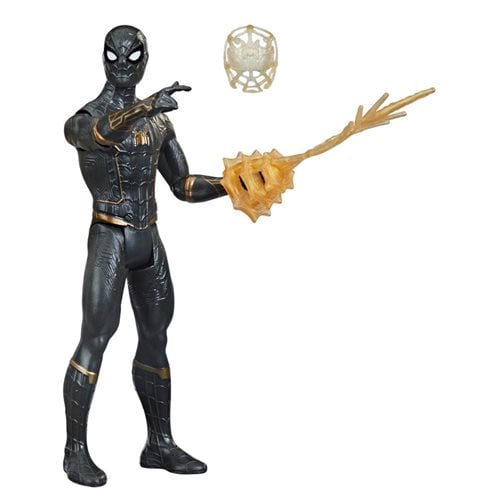 Spider-Man: No Way Home 6-Inch Mystery Web Gear Upgraded Black and Gold Suit Spider-Man Action Figur