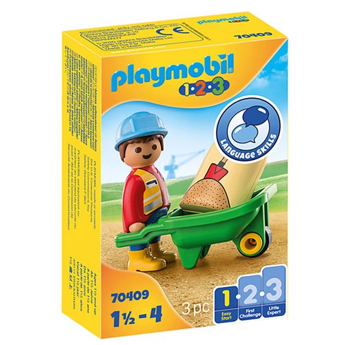 Playmobil 1.2.3 70409 Construction Worker with Wheelbarrow