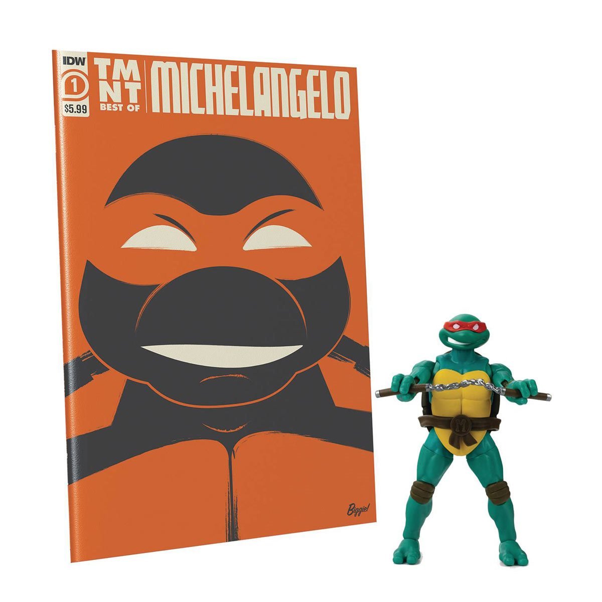 Book　Figure　IDW　and　Mutant　Action　BST　Turtles　Ninja　AXN　Best　5-Inch　Michelangelo　Comic　of　Teenage　Set