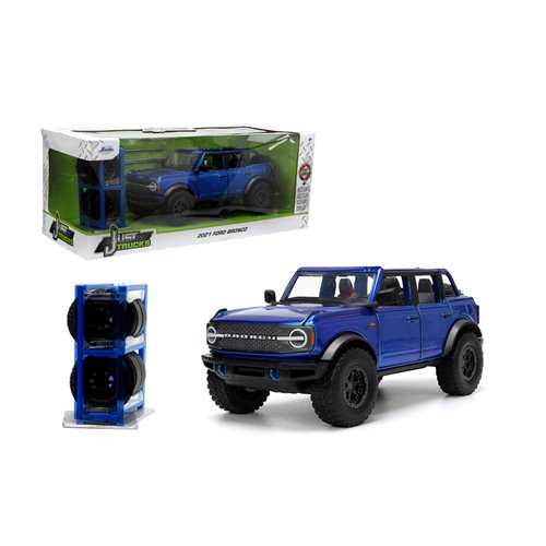 Just Trucks 2021 Ford Bronco Candy Blue 1:24 Scale Die-Cast Metal Vehicle with Tire Rack