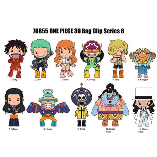 One Piece Series 6 3D Foam Bag Clip Random 6-Pack