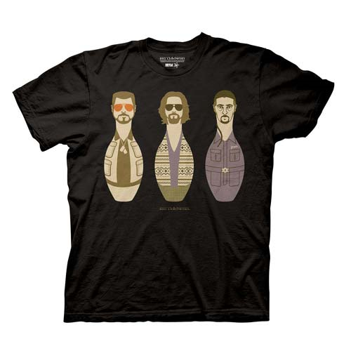 The Big Lebowski Characters as Bowling Pins Black T-Shirt features quite th...