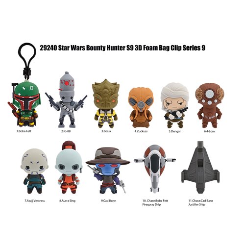 Star Wars Most Wanted Bounty Hunters 3D Foam Bag Clip Display Case of 24