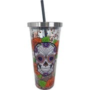 Sugar Skull 20 oz. Glitter Travel Cup with Straw