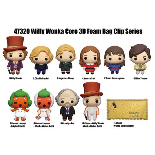 Willy Wonka and the Chocolate Factory 3D Foam Bag Clip Random 6-Pack
