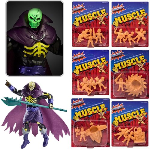 Masters of the Universe MUSCLE Mini-Figures and Masterverse Scare Glow Action Figure Bundle of 7