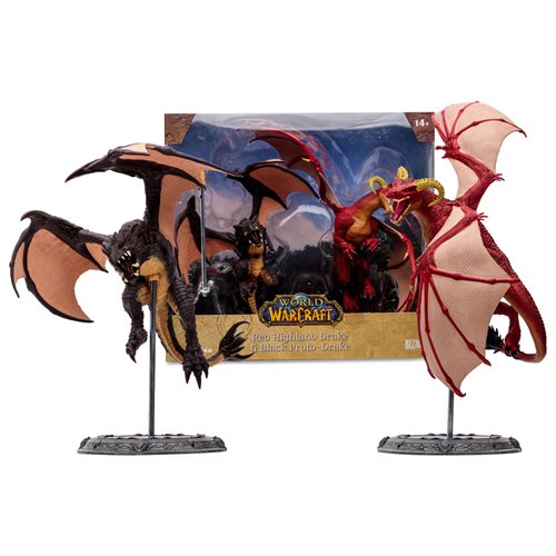 World of Warcraft Red Highland Drake and Black Proto-Drake 1:12 Scale Posed Figure 2-Pack