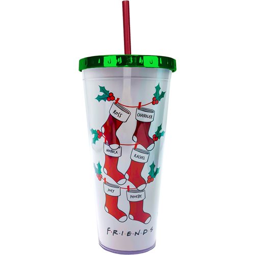Friends Christmas Stockings 20 oz. Foil Cup with Straw