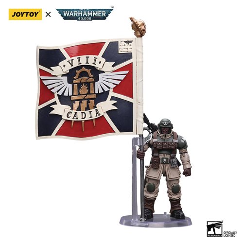 Joy Toy Warhammer 40,000 Astra Militarium Cadian Command Squad Veteran with Regimental Standard 1:18
