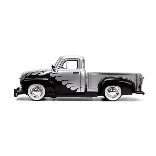 Just Trucks 1953 Chevrolet 3100 Pickup Silver with Black Flames 1:24 Scale Die-Cast Metal Vehicle wi