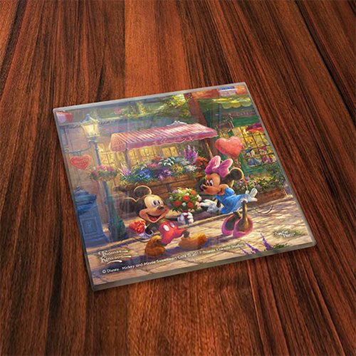 Mickey Mouse and Minnie Mouse Sweetheart Collection Thomas Kinkade Starfire Prints Glass Coaster Set