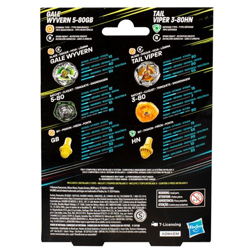 Beyblade X Gale Wyvern 5-80GB and Tail Viper 3-80HN Dual Pack Set