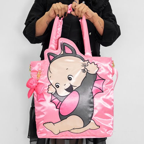 Kewpie Black Bat Puffy Tote Bag with Bow Charm