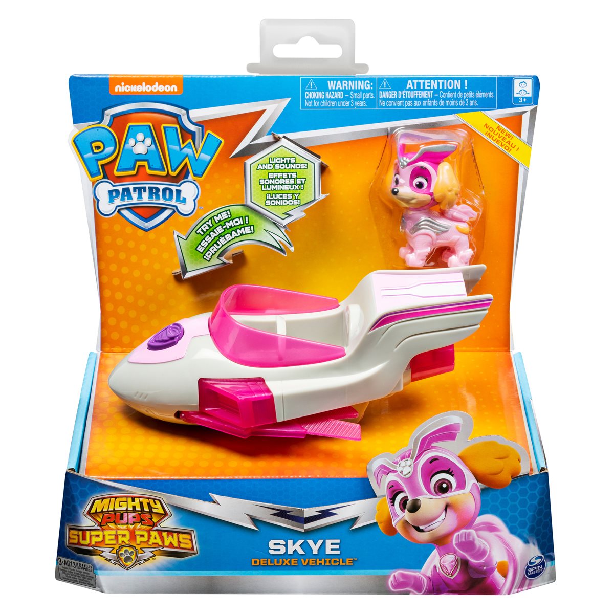 Skye Mighty Pups Charged Up Paw Patrol Deluxe véhicule figurine Lights Sound