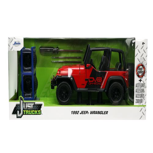 Just Trucks 1992 Jeep Wrangler 1:24 Scale Die-Cast Metal Vehicle with Tire Rack