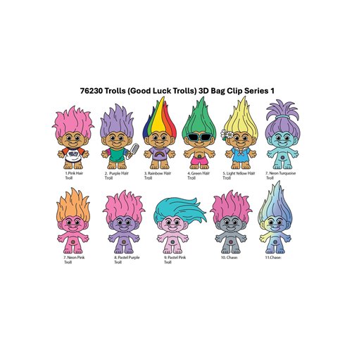 Trolls Good Luck Trolls 3D Foam Bag Clip Random 6-Pack