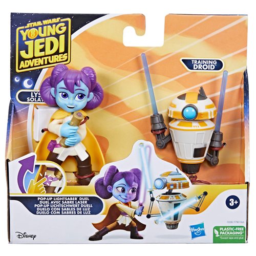 Star Wars Young Jedi Adventures Pop-Up Lightsaber Duel Lys Solay & Training Droid 4-Inch Action Figu