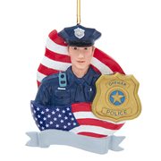 Policeman Flag and Badge 4 1/4-Inch Resin Ornament