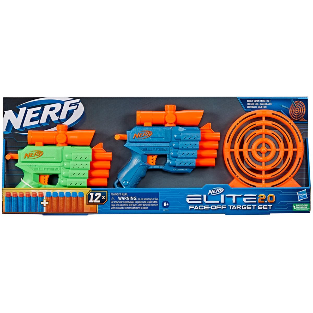 Nerf Elite 2.0 Face Off Target Set, inclut 2 blasters à fléchette, cible et  12 fléchettes Nerf Elite