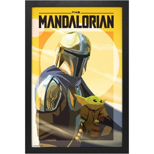 Star Wars: The Mandalorian With Child Yellow Framed Art Print