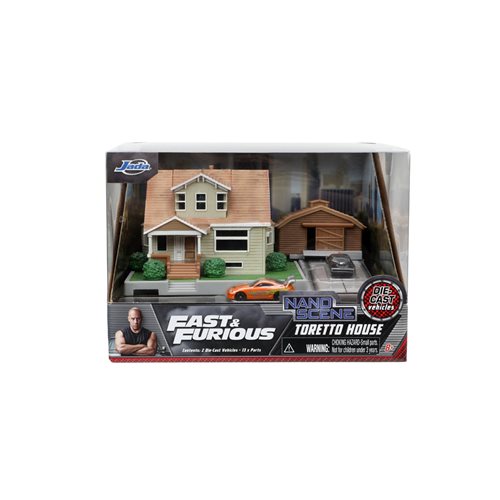 Fast and Furious Nano Scene Hollywood Rides Dom Torretto's House and Die-Cast Metal Vehicle Playset