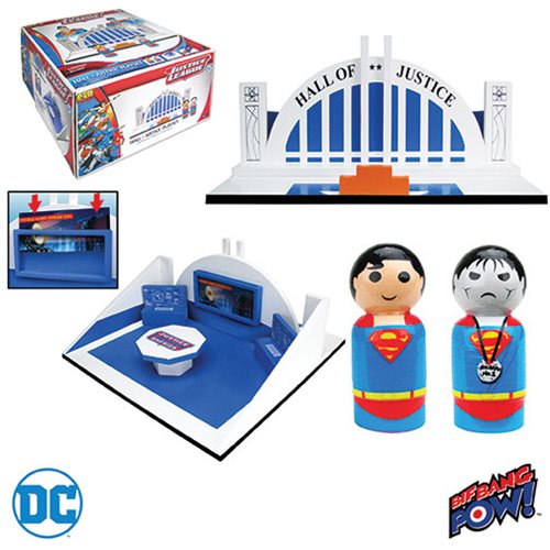 Justice League Pin Mate Wood Hall of Justice Playset with Superman and Bizarro