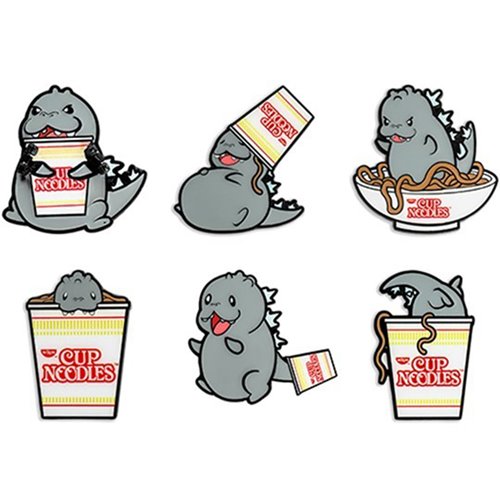 Nissin Cup Noodles x Godzilla 1 1/2-Inch Premium Pin Series Display Tray of 24
